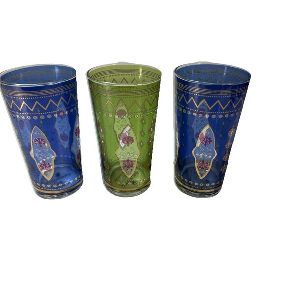 Vintage 3 Cartouche 24ct Gold By Tara Lal Drinking Glasses India Good Earth Boho - Picture 1 of 6